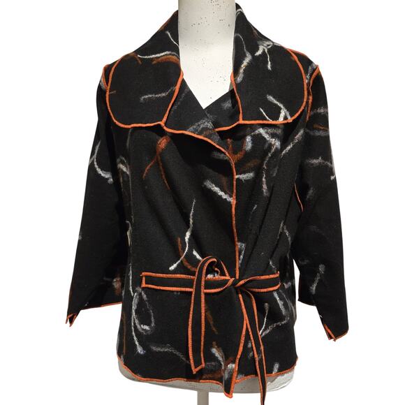 Anya SF Handmade Black Boiled Wool Wearable Art Relaxed Fit Tie-Front Jacket - Picture 1 of 8